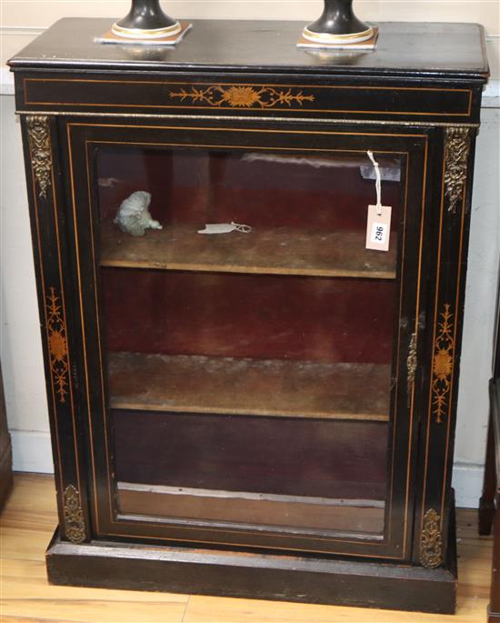 A Victorian ebonised and marquetry pier cabinet W.72cm